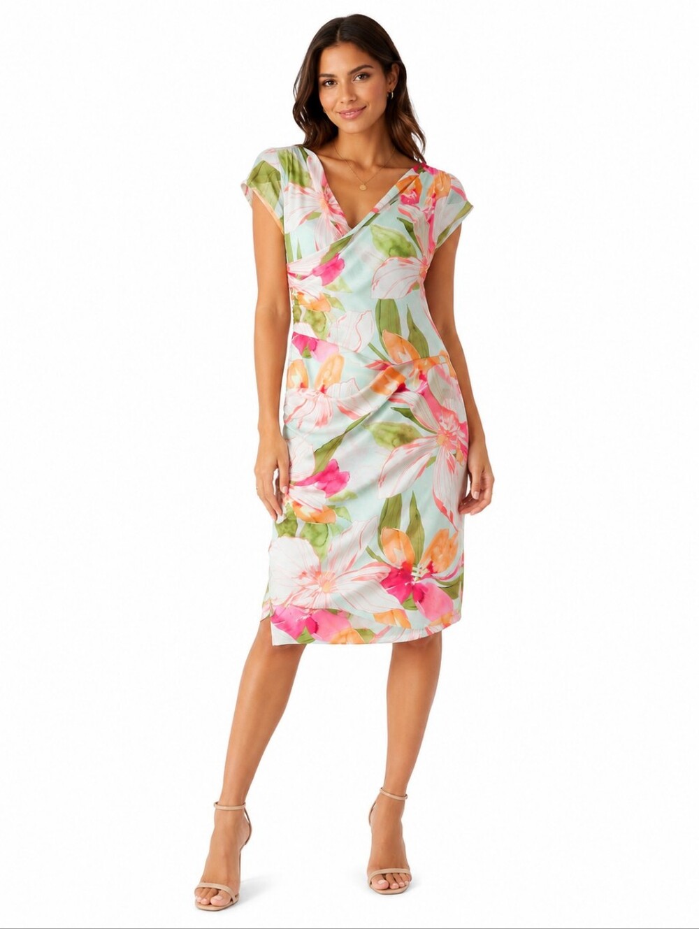 GUESS Floral Ruched Midi Dress – Paradise Pink – Size 2 – NWT
